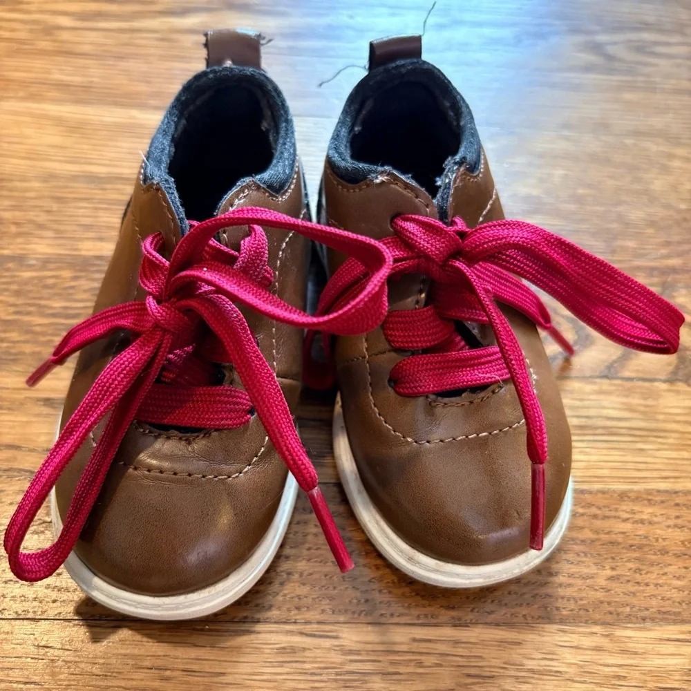 Toddler Boy Size 5 Dress Shoes Brown American Eagle Skid Resistant Faux Leather